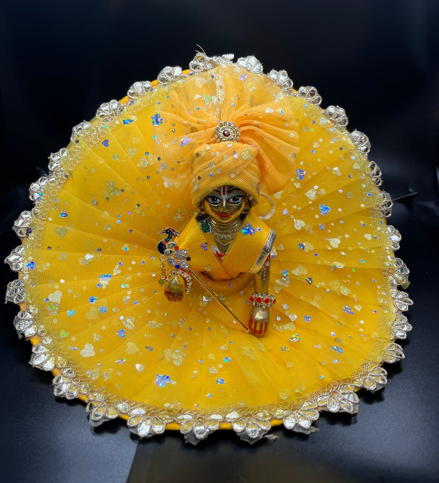 Glitter Net Poshak with Pagdi for Thakurji in Yellow Colour