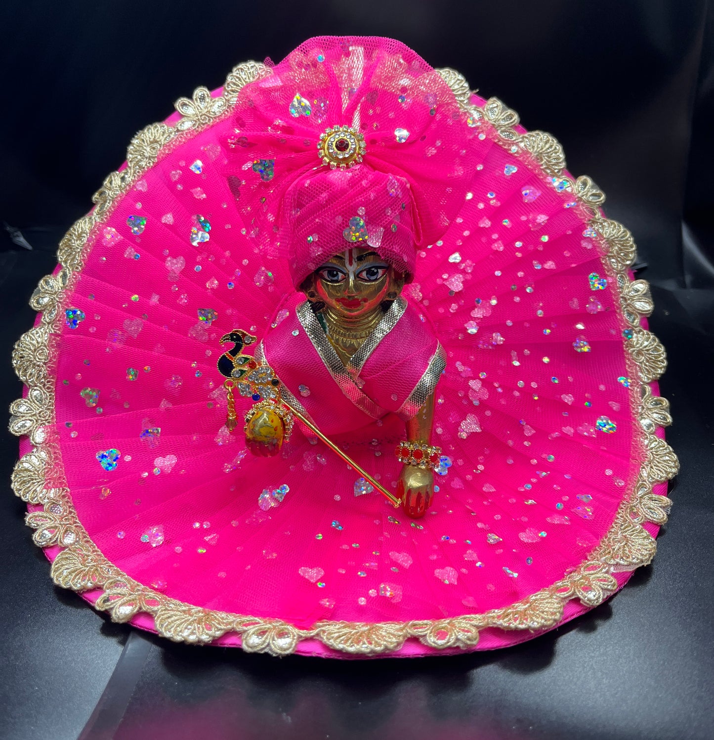 Glitter Net Poshak with Pagdi for Thakurji in Dark Pink Colour