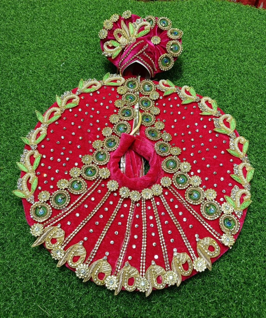 Beautiful Wedding Collection of Laddu Gopal Ji Dress in Rani Colour Velvet.