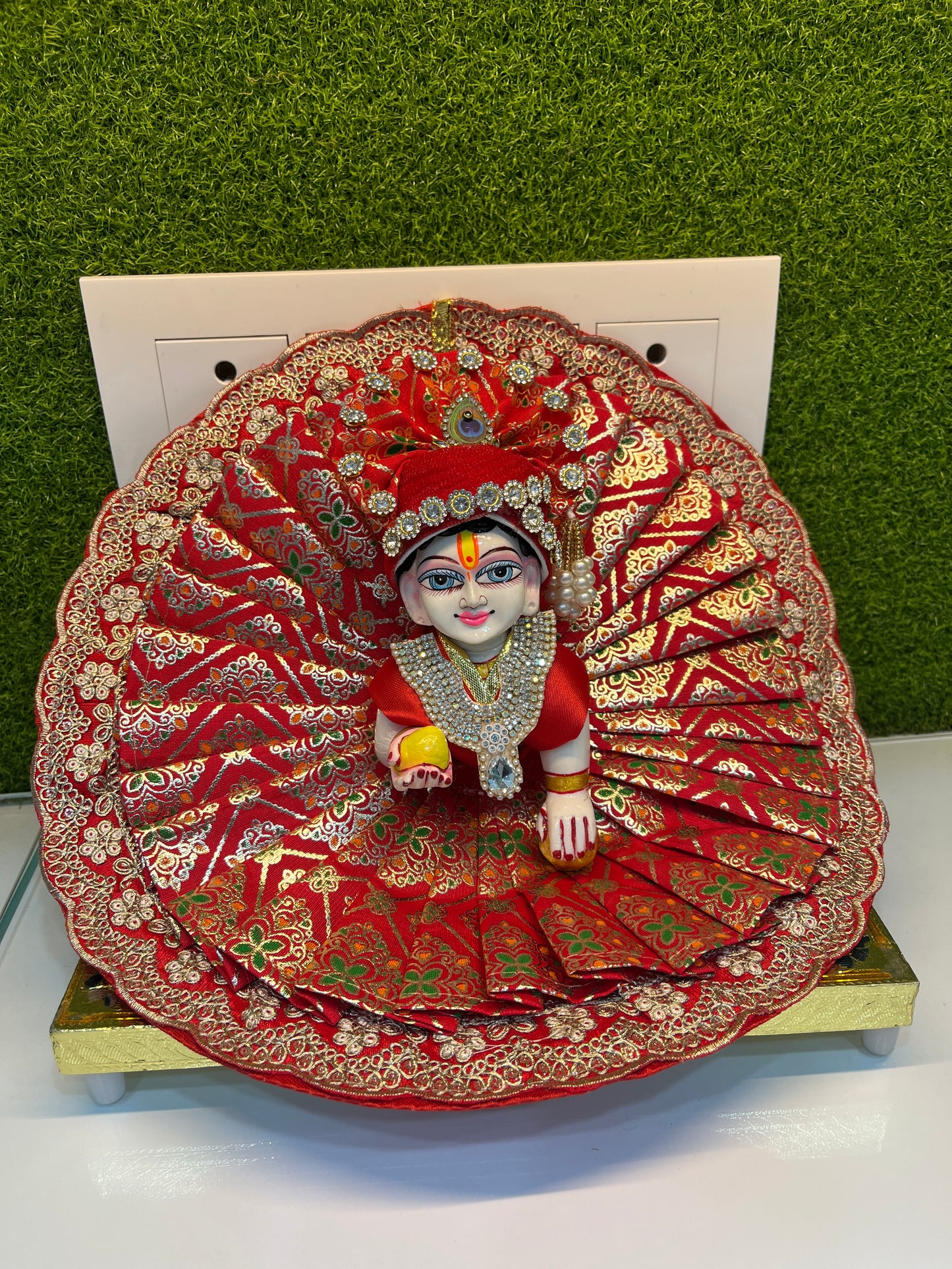 Heavy Lace Red Colour Poshak for Laddu Gopal Ji