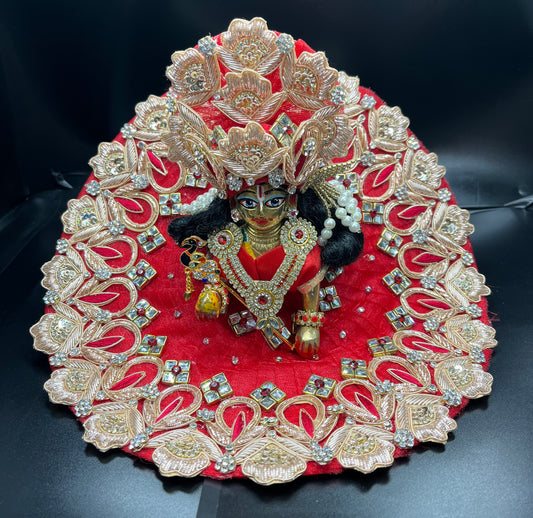 Full Zardosi Butti Red Colour Poshak with very heavy pagdi for Thakurji