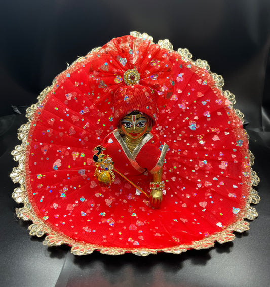 Glitter Net Poshak with Pagdi for Thakurji in Red Colour