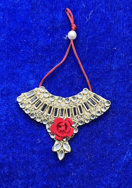 Red Artificial Rose and Kundan Mala for Thakurji (For sizes 4-7)