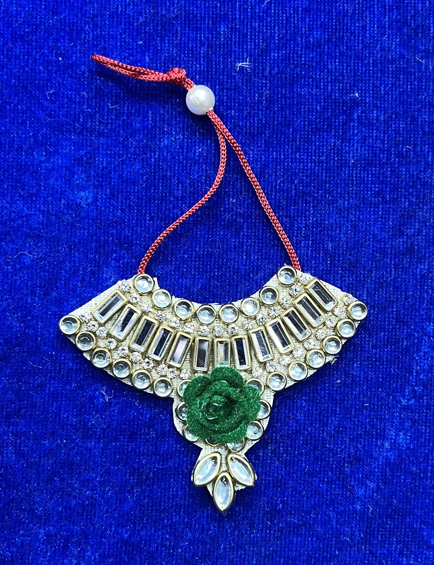 Green Artificial Flower and Kundan Mala for Thakurji (For Sizes 4-7)