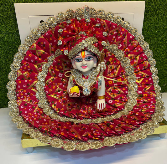 Heavy Lace Double Frill Jaipuri Poshak for Thakurji in Rani Colour