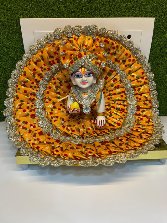 Heavy Lace Double Frill Jaipuri Poshak for Thakurji in Yellow Colour