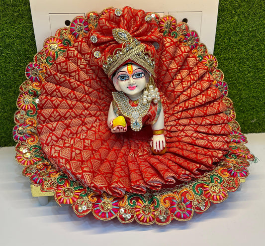 Heavy Lace Benarasi Poshak for Thakurji in Red Colour