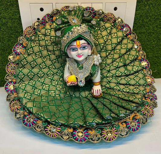 Heavy Lace Benarasi Poshak for Thakurji in Green Colour